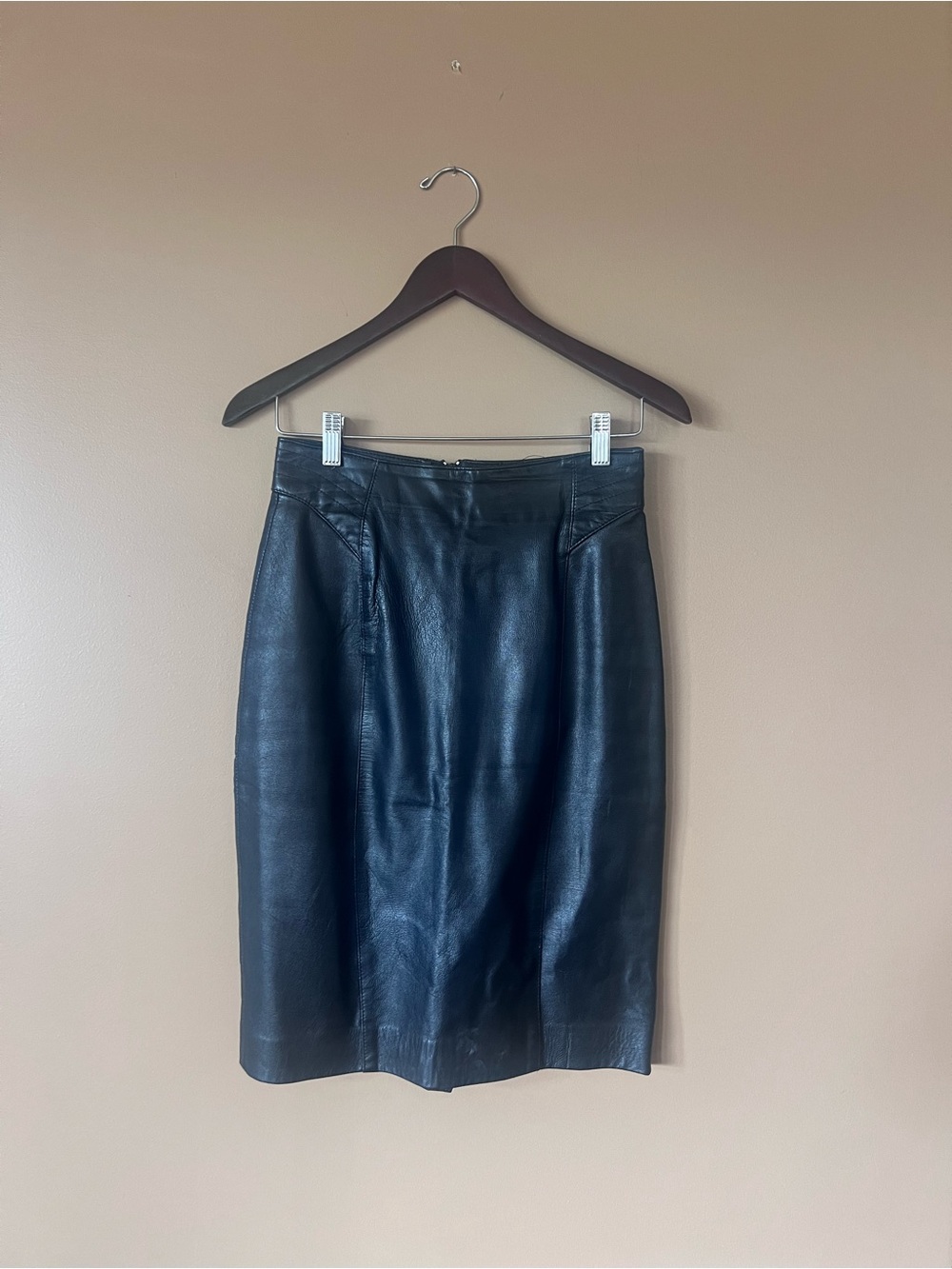 Vintage Black Leather Pencil Skirt